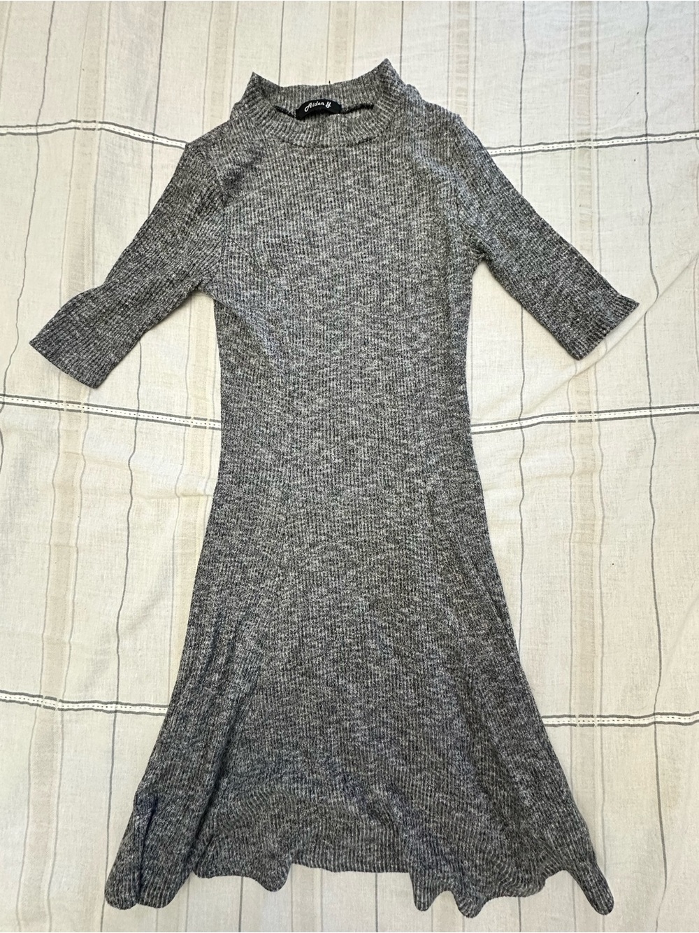 Aiden Gray Ribbed Knit Midi Dress